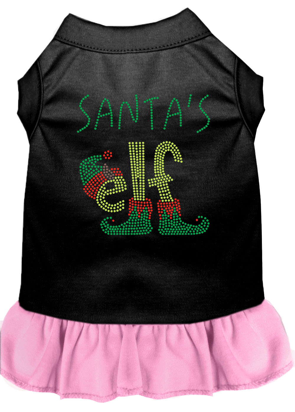 Santa's Elf Rhinestone Dog Dress Black with Light Pink Lg